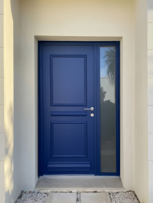 Синяя дверь со стеклом сбоку Синяя дверь со стеклом сбоку