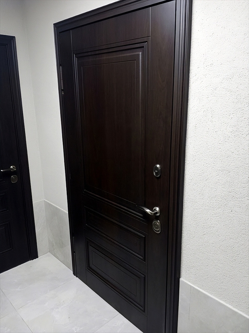 Темно-коричневая дверь с МДФ Темно-коричневая дверь с МДФ